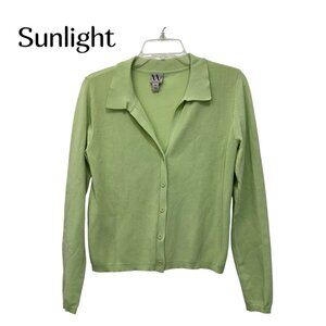 Worthington Vintage Y2K Womens Medium Green Button-Up Collared Cardigan Sweater